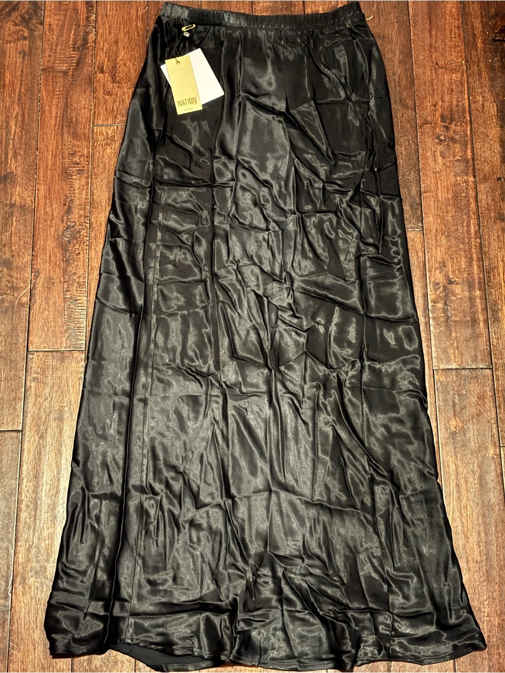Nation LTD Black Satin Midi Skirt